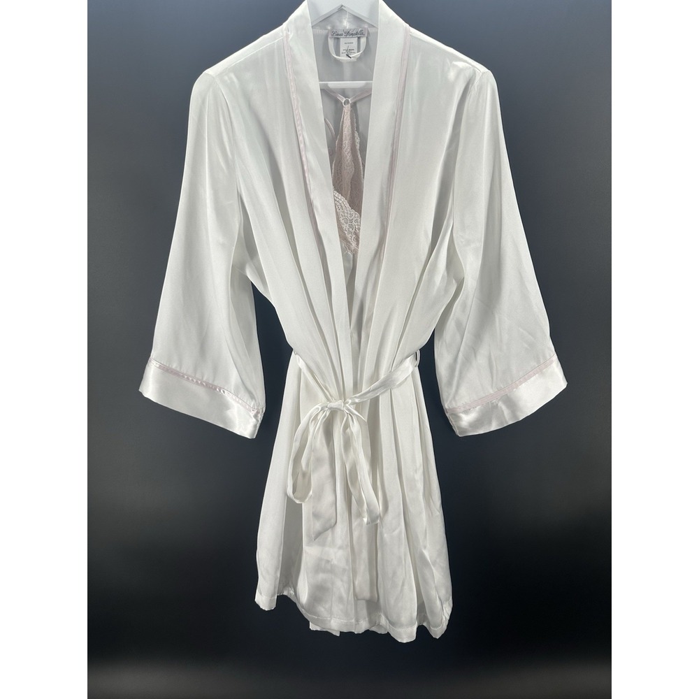Linea Donatella Mrs Satin Bridal Robe Chemise Nightgown Set Ivory/Pink BB34